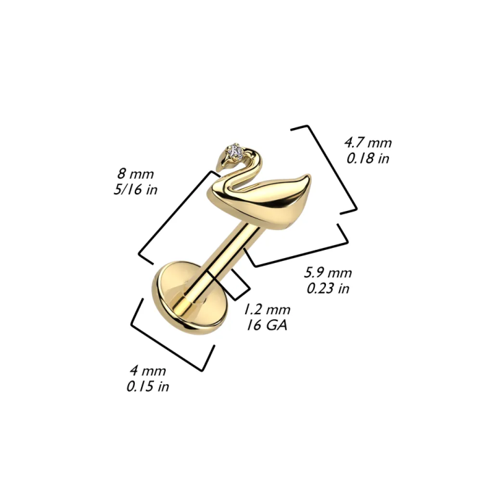 Piercing hélix cygne doré PVD titane ASTM F136 zircon