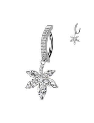 Piercing nombril anneau clicker acier 316L fleur zircon