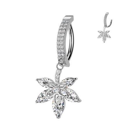 Piercing nombril anneau clicker acier 316L fleur zircon