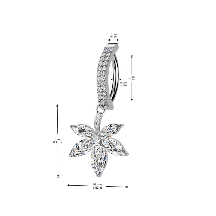 Piercing nombril anneau clicker acier 316L fleur zircon