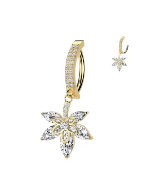 Piercing nombril doré PVD acier 316L clicker fleur zircon