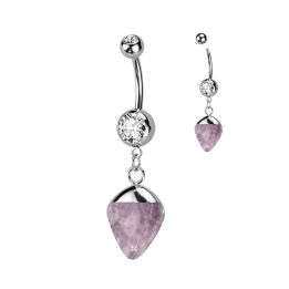 Piercing nombril acier 316L améthyste pendentif zircon