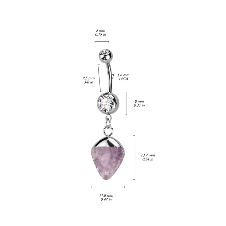 Piercing nombril acier 316L améthyste pendentif zircon