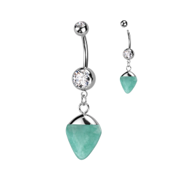Piercing nombril acier 316L jade vert pendentif zircon