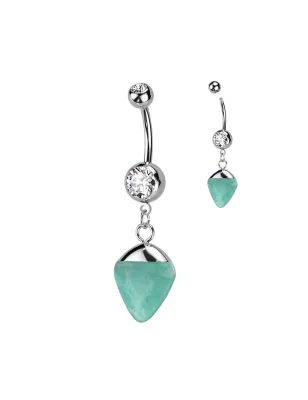Piercing nombril acier 316L jade vert pendentif zircon