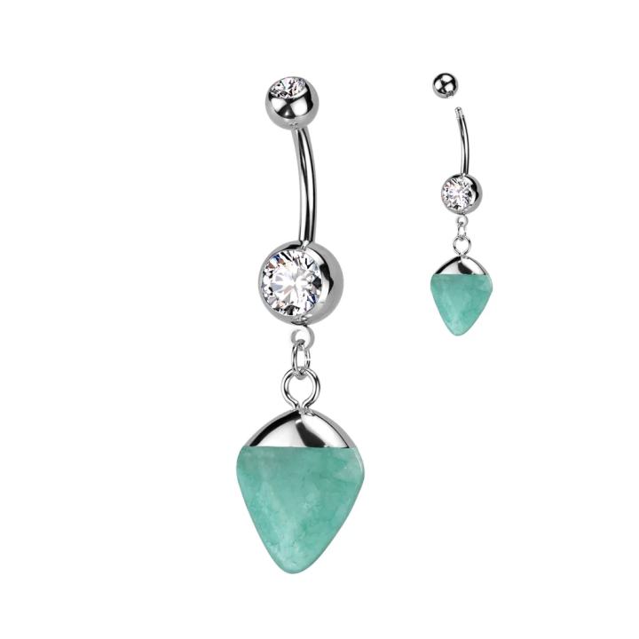Piercing nombril acier 316L jade vert pendentif zircon