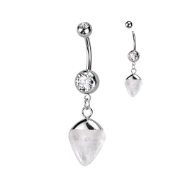 Piercing nombril acier 316L opalite pendentif zircon