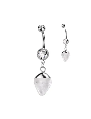 Piercing nombril acier 316L opalite pendentif zircon