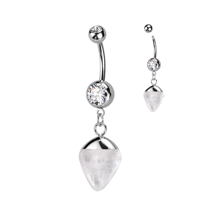 Piercing nombril acier 316L opalite pendentif zircon