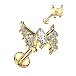 Labret titane doré PVD papillon zircon – 6 mm & 8 mm