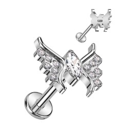 Labret titane argenté papillon zircon – 6 mm & 8 mm