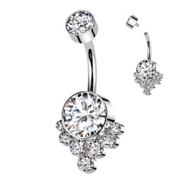 Piercing nombril titane ASTM F136 cluster de zircons blancs