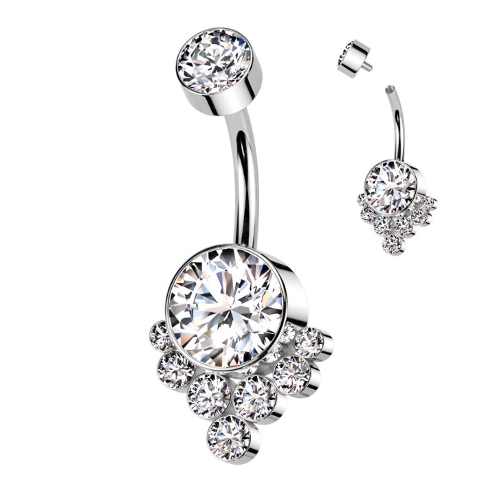 Piercing nombril titane ASTM F136 cluster de zircons blancs