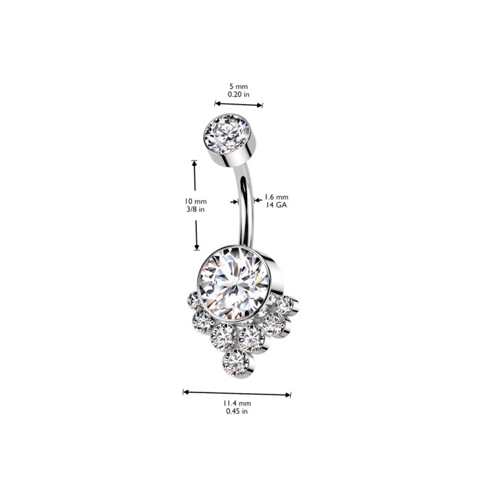 Piercing nombril titane ASTM F136 cluster de zircons blancs