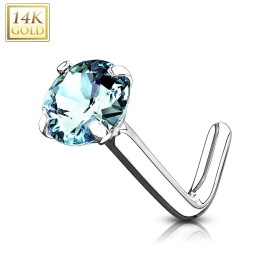 Piercing nez Or blanc 14 carats strass turquoise tige en L