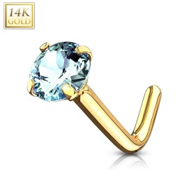 Piercing nez Or jaune 14 carats strass turquoise tige en L