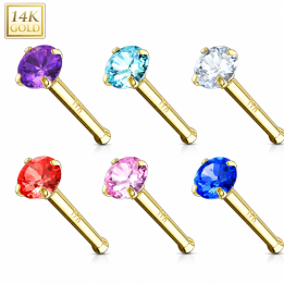Piercing Nez Or 14K avec Gemme (Tige Droite)