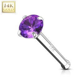Piercing Nez Or Blanc 14K avec Gemme (Tige Droite)