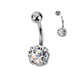 Piercing nombril titane ASTM F136 zircon blanc brillant