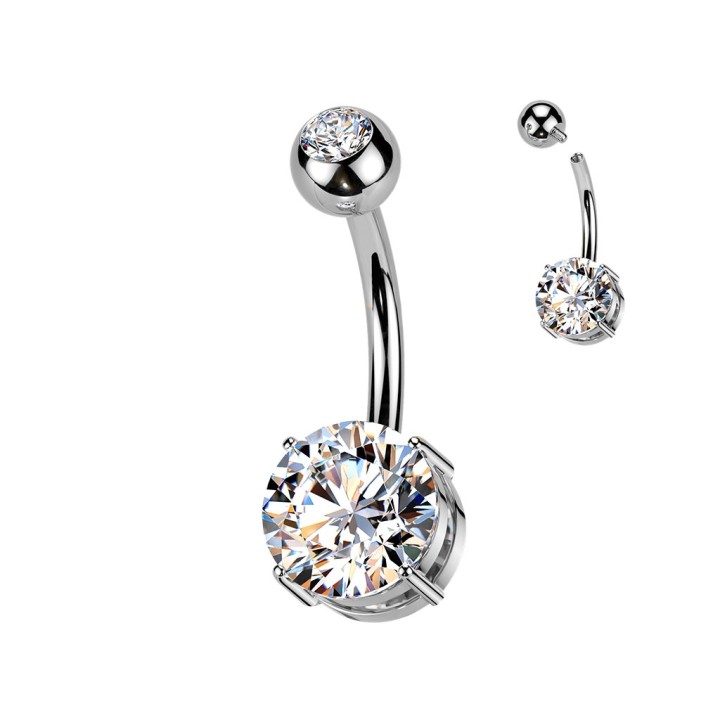 Piercing nombril titane ASTM F136 zircon blanc brillant