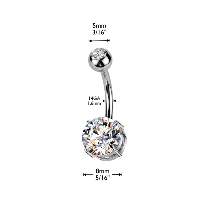 Piercing nombril titane ASTM F136 zircon blanc brillant