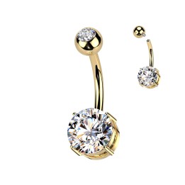Piercing nombril titane ASTM F136 doré PVD zircon blanc