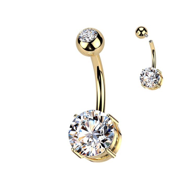 Piercing nombril titane ASTM F136 doré PVD zircon blanc