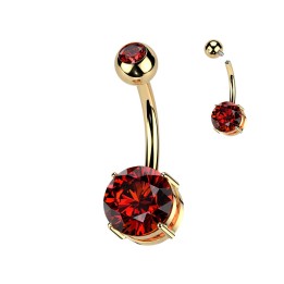 Piercing nombril titane ASTM F136 doré PVD zircon rouge