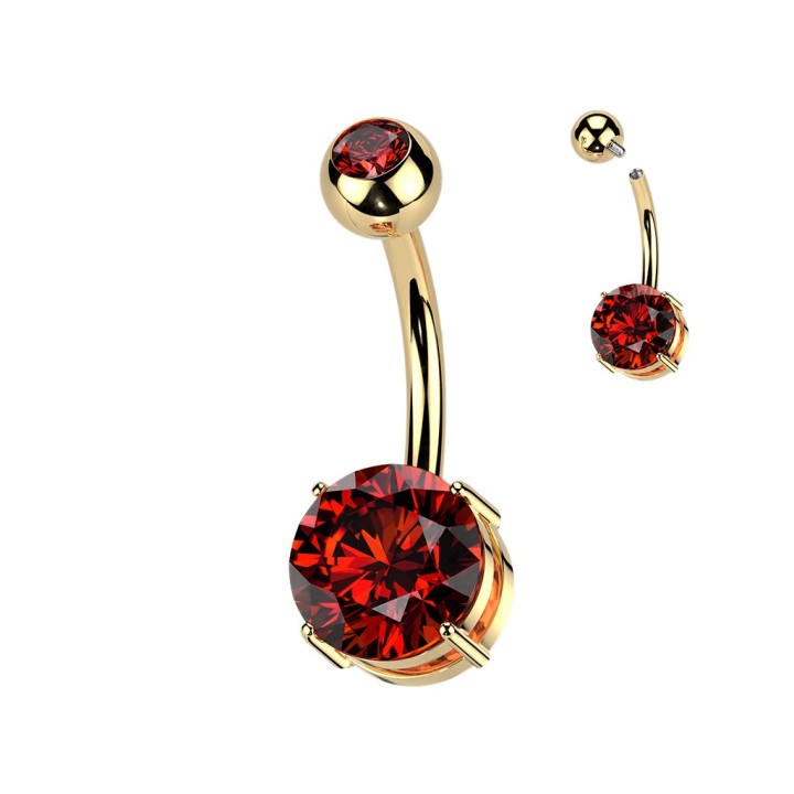 Piercing nombril titane ASTM F136 doré PVD zircon rouge