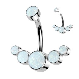 Piercing Nombril Titane Argenté – 5 Opales Blanc | Piercing Street