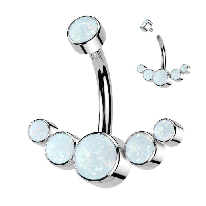 Piercing Nombril Titane Argenté – 5 Opales Blanc | Piercing Street