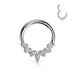 Piercing Daith Septum Anneau Clicker Acier 316L – 7 Zircons Feuilles