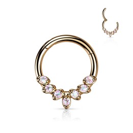 Piercing Daith Septum Anneau Clicker Acier Rosé – 7 Zircons Feuilles