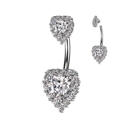 Piercing Nombril Double Cœur Zircons Blancs Acier 316L