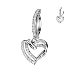 Piercing Nombril Anneau Clicker Pendentif Double Cœur Zircons