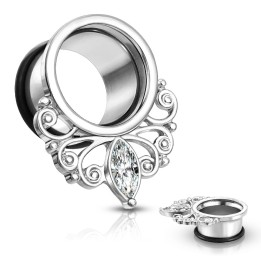 Tunnel Oreille Acier 316L Motif Filigrane Cristal Marquise – 5 à 16 mm | Piercing Street