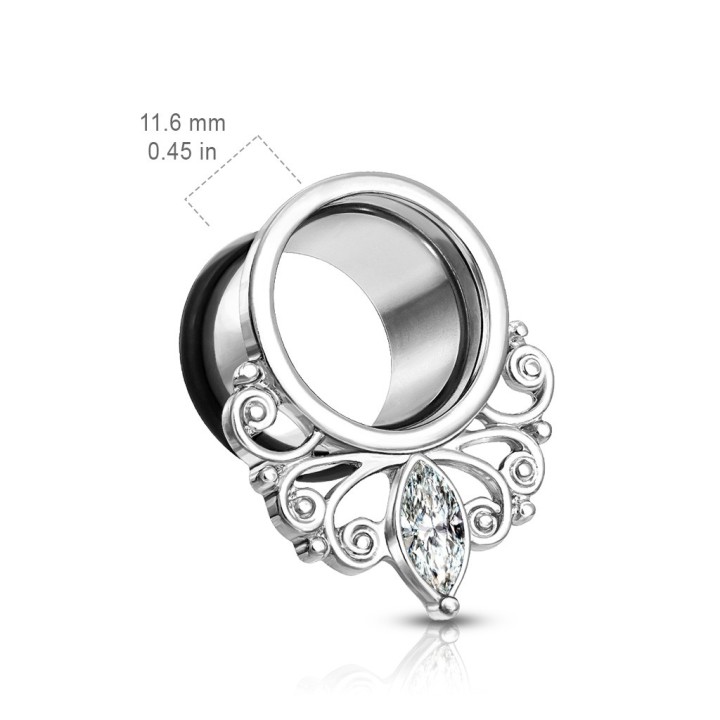 Tunnel Oreille Acier 316L Motif Filigrane Cristal Marquise – 5 à 16 mm | Piercing Street
