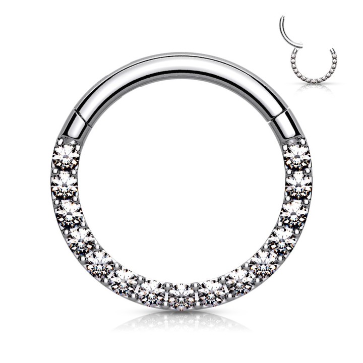 Anneau Clicker Pavé Zircons Blancs Daith Septum Acier 316L – 6, 8 et 10 mm | Piercing Street