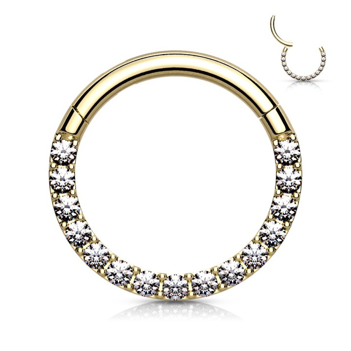 Anneau Clicker Doré PVD Pavé Zircons Blancs Daith Septum – 6, 8 et 10 mm | Piercing Street