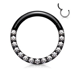 Anneau Clicker Noir PVD Pavé Zircons Blancs Daith Septum – 6, 8 et 10 mm | Piercing Street