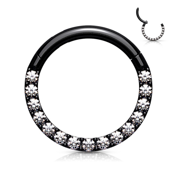 Anneau Clicker Noir PVD Pavé Zircons Blancs Daith Septum – 6, 8 et 10 mm | Piercing Street