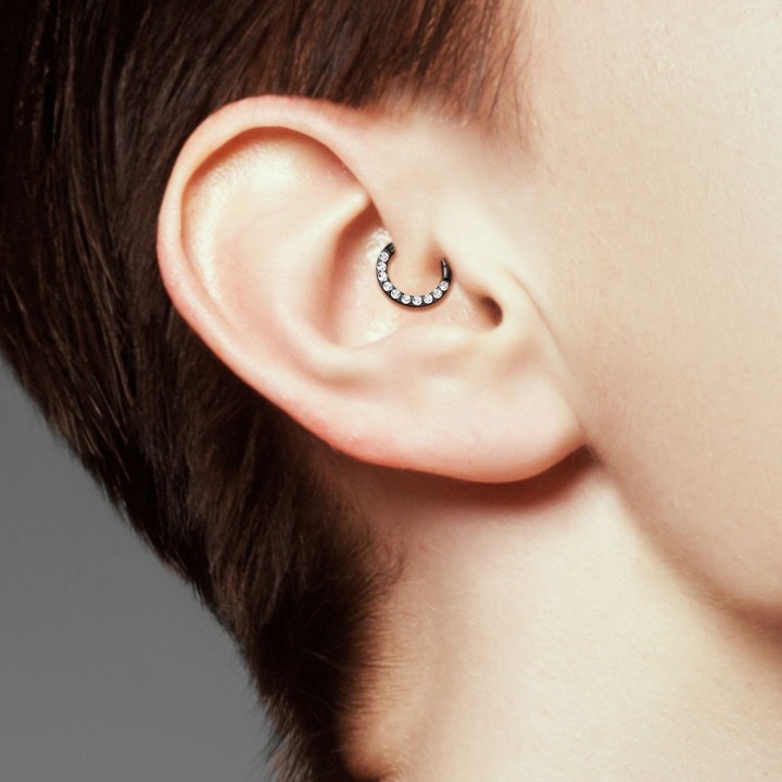Anneau Clicker Noir PVD Pavé Zircons Blancs Daith Septum – 6, 8 et 10 mm | Piercing Street