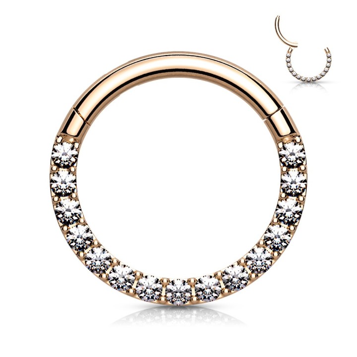 Anneau Clicker Rose Gold PVD Pavé Zircons Blancs Daith Septum – 6, 8 et 10 mm | Piercing Street