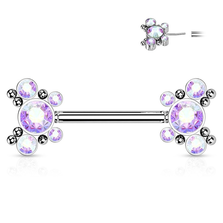 Piercing Téton Barbell Push-In Motif Papillon Zircons Aurore Boréale – 14 mm