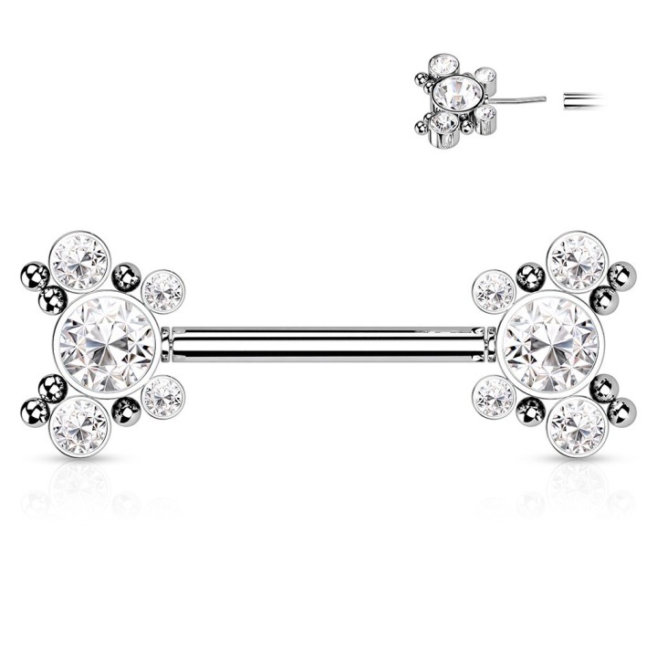 Piercing Téton Barbell Push-In Motif Papillon Zircons Blancs – 14 mm