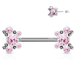 Piercing Téton Barbell Push-In Motif Papillon Zircons Roses – 14 mm