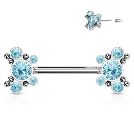 Piercing Téton Barbell Push-In Motif Papillon Zircons Turquoise – 14 mm