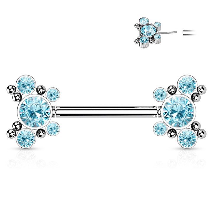 Piercing Téton Barbell Push-In Motif Papillon Zircons Turquoise – 14 mm