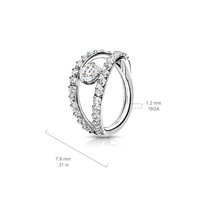 Piercing Conch Anneau Clicker Double Rangée Strass Zircon Central – 8 mm | Piercing Street