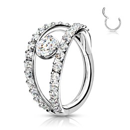 Piercing Conch Anneau Clicker Double Rangée Strass Zircon Central – 8 mm | Piercing Street